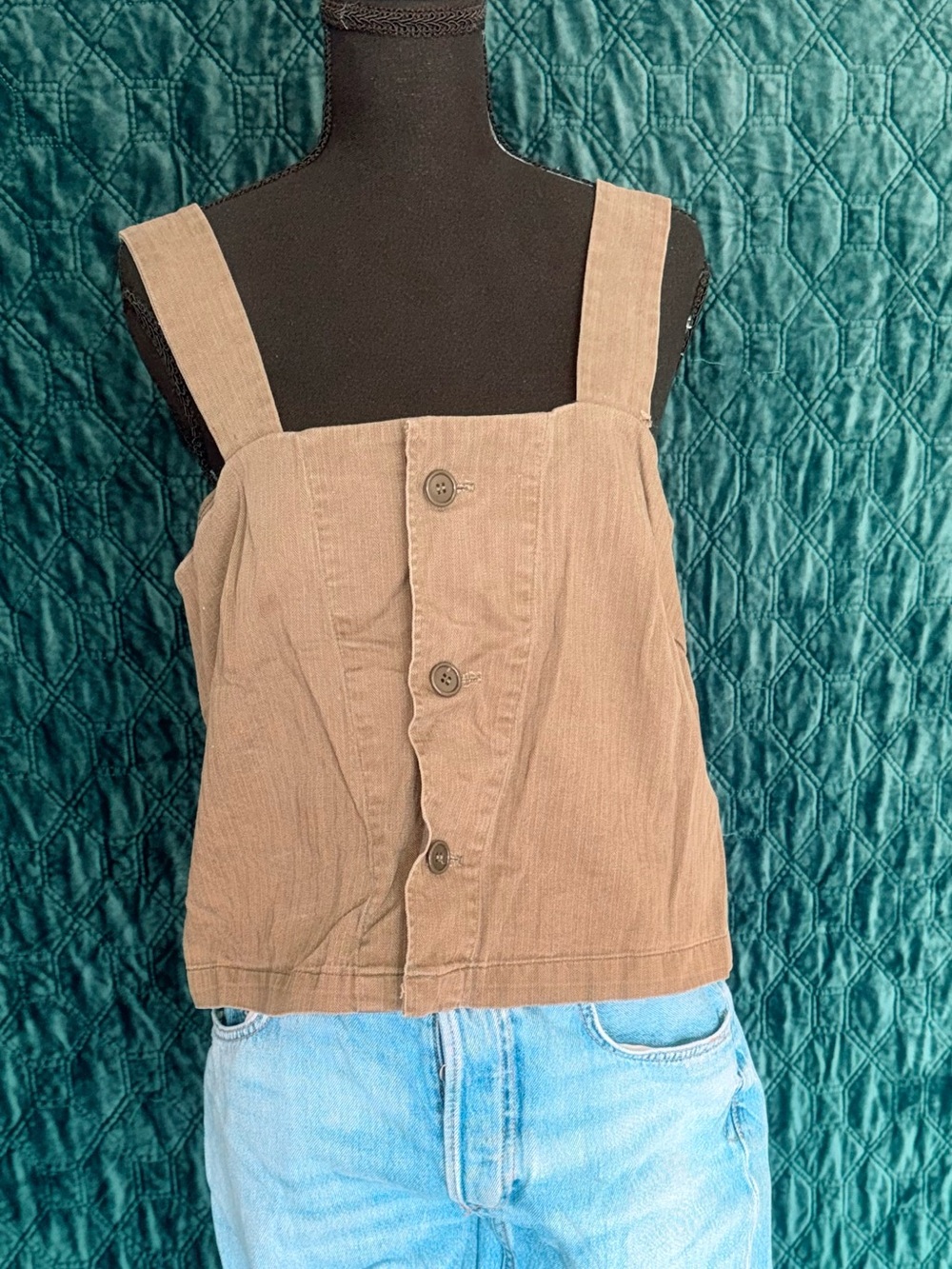 Line and Label Army Green Button-Front Tank Top
